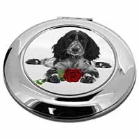 Cocker Spaniel (B+W) with Red Rose Make-Up Round Compact Mirror