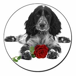 Cocker Spaniel (B+W) with Red Rose Fridge Magnet Printed Full Colour