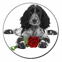 Cocker Spaniel (B+W) with Red Rose Fridge Magnet Printed Full Colour