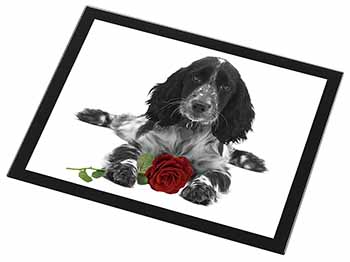 Cocker Spaniel (B+W) with Red Rose Black Rim High Quality Glass Placemat