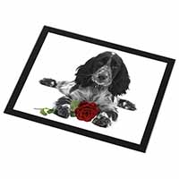 Cocker Spaniel (B+W) with Red Rose Black Rim High Quality Glass Placemat