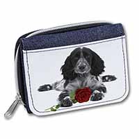 Cocker Spaniel (B+W) with Red Rose Unisex Denim Purse Wallet