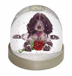 Blue Roan Cocker Spaniel with Rose Snow Globe Photo Waterball