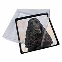 4x Black Cocker Spaniel Dog Picture Table Coasters Set in Gift Box