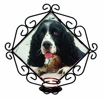 Blue Roan (Black+White) Cocker Spaniel Wrought Iron Wall Art Candle Holder