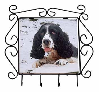 Blue Roan (Black+White) Cocker Spaniel Wrought Iron Key Holder Hooks