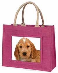 Cocker Spaniel Large Pink Jute Shopping Bag