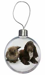 Cute Cocker Spaniel Dog and Rabbit Christmas Bauble