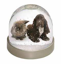 Cute Cocker Spaniel Dog and Rabbit Snow Globe Photo Waterball