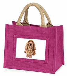 Cocker Spaniel Dog Little Girls Small Pink Jute Shopping Bag