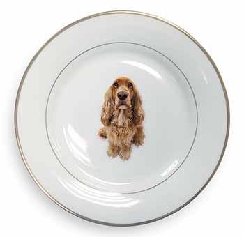 Cocker Spaniel Dog Gold Rim Plate Printed Full Colour in Gift Box