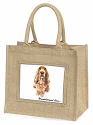 Gold Cocker Spaniel-With Love Natural/Beige Jute Large Shopping Bag