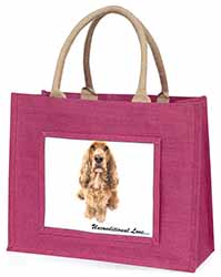 Gold Cocker Spaniel-With Love Large Pink Jute Shopping Bag