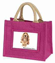 Gold Cocker Spaniel-With Love Little Girls Small Pink Jute Shopping Bag