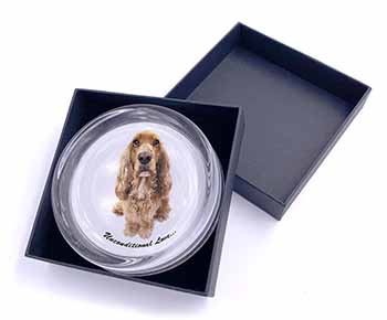 Gold Cocker Spaniel-With Love Glass Paperweight in Gift Box