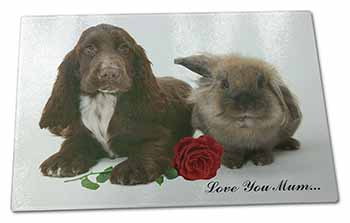 Large Glass Cutting Chopping Board Spaniel+Rabbit+Rose 