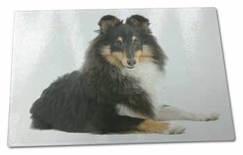 Large Glass Cutting Chopping Board Tri-Col Sheltie Dog