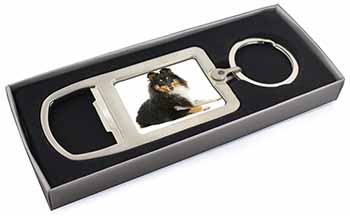 Tri-Col Sheltie Dog Chrome Metal Bottle Opener Keyring in Box