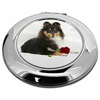 Tri-Col Sheltie with Red Rose Make-Up Round Compact Mirror