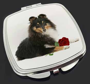 Tri-Col Sheltie with Red Rose Make-Up Compact Mirror