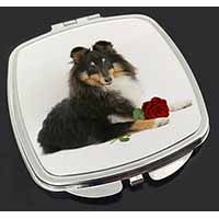 Tri-Col Sheltie with Red Rose Make-Up Compact Mirror