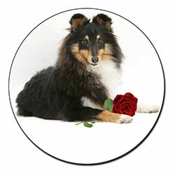 Tri-Col Sheltie with Red Rose Fridge Magnet Printed Full Colour