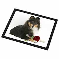 Tri-Col Sheltie with Red Rose Black Rim High Quality Glass Placemat