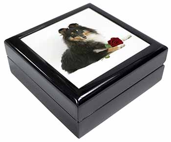 Tri-Col Sheltie with Red Rose Keepsake/Jewellery Box