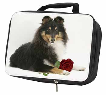 Tri-Col Sheltie with Red Rose Black Insulated School Lunch Box/Picnic Bag