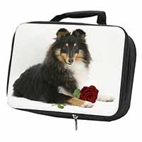 Tri-Col Sheltie with Red Rose Black Insulated School Lunch Box/Picnic Bag