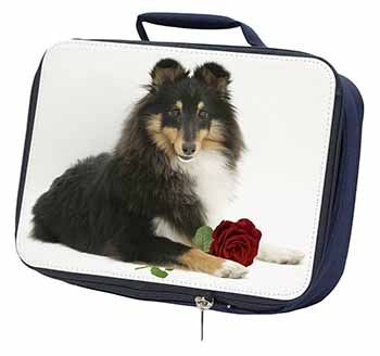 Tri-Col Sheltie with Red Rose Navy Insulated School Lunch Box/Picnic Bag