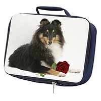 Tri-Col Sheltie with Red Rose Navy Insulated School Lunch Box/Picnic Bag