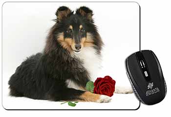 Tri-Col Sheltie with Red Rose Computer Mouse Mat