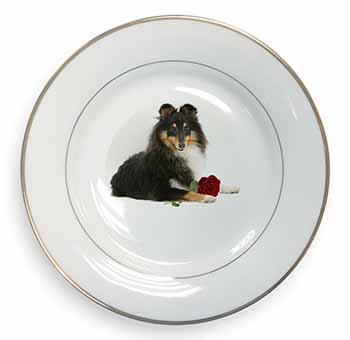 Tri-Col Sheltie with Red Rose Gold Rim Plate Printed Full Colour in Gift Box