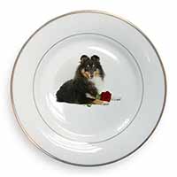 Tri-Col Sheltie with Red Rose Gold Rim Plate Printed Full Colour in Gift Box