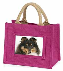 Tri-Colour Shetland Sheepdog Little Girls Small Pink Jute Shopping Bag