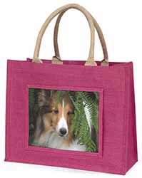 Shetland Sheepdog Large Pink Jute Shopping Bag