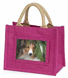 Shetland Sheepdog Little Girls Small Pink Jute Shopping Bag