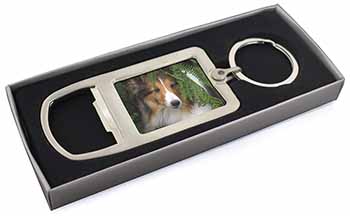 Shetland Sheepdog Chrome Metal Bottle Opener Keyring in Box