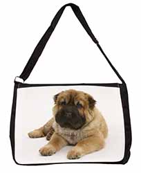 Bear Coated Shar-Pei Puppy Dog Large Black Laptop Shoulder Bag School/College