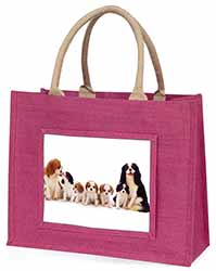 King Charles Spaniel Dogs Large Pink Jute Shopping Bag