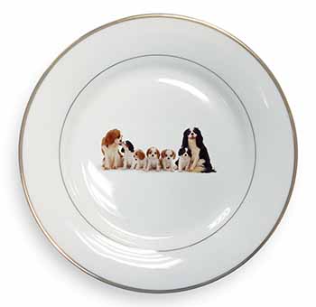 King Charles Spaniel Dogs Gold Rim Plate Printed Full Colour in Gift Box