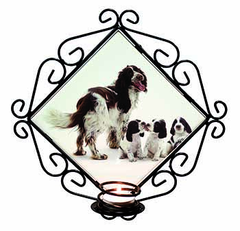 Springer Spaniel Dogs Wrought Iron Wall Art Candle Holder