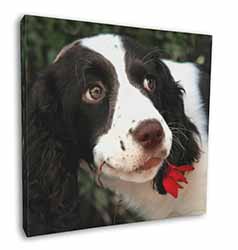 Springer Spaniel Dog and Flower Square Canvas 12"x12" Wall Art Picture Print