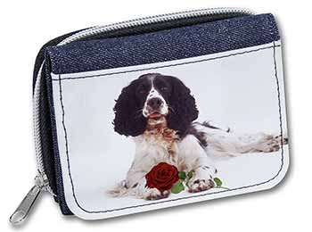 Springer Spaniel with Red Rose Unisex Denim Purse Wallet