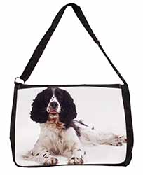 Black and White Springer Spaniel Large Black Laptop Shoulder Bag School/College