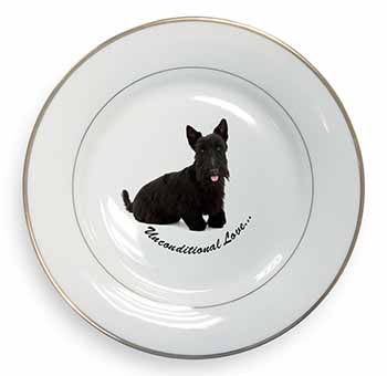 Scottish Terrier Dog-With Love Gold Rim Plate Printed Full Colour in Gift Box