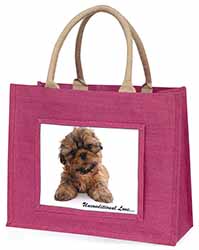 Shih-Tzu Dog-Love Large Pink Jute Shopping Bag