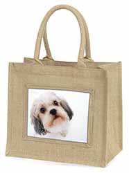 Cute Shih-Tzu Dog Natural/Beige Jute Large Shopping Bag