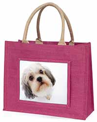 Cute Shih-Tzu Dog Large Pink Jute Shopping Bag